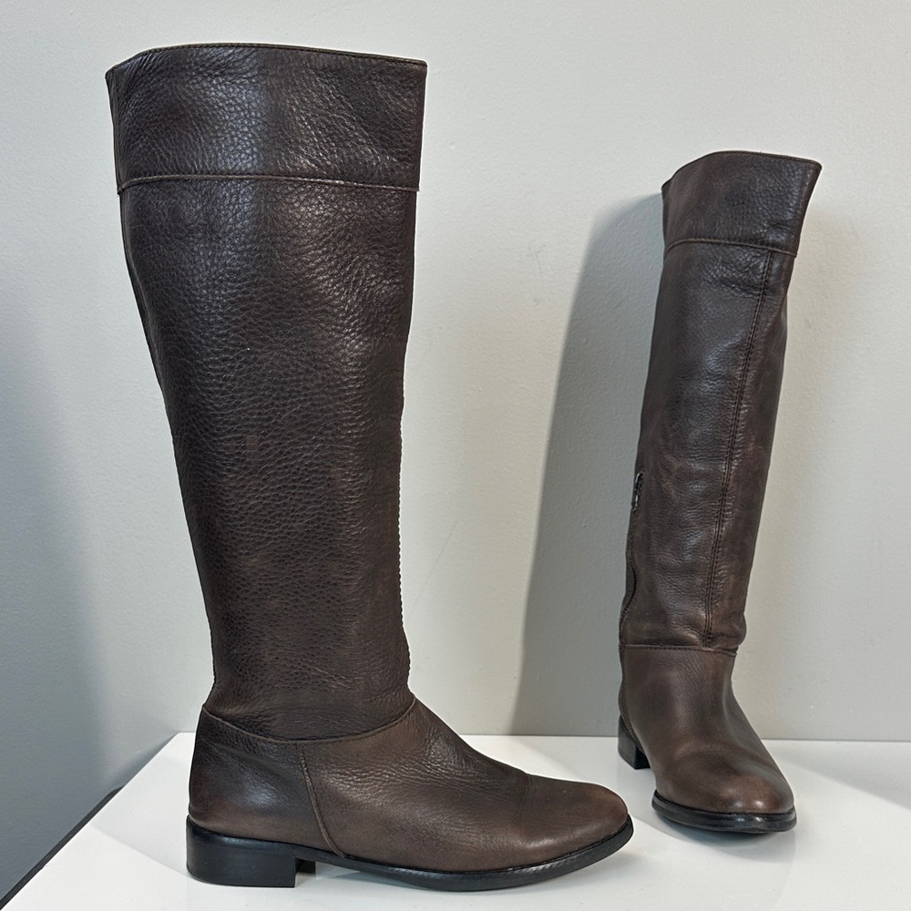 J. Jill Brown Leather Tall Boots Riding Low Heel Equestrian Size 8.5